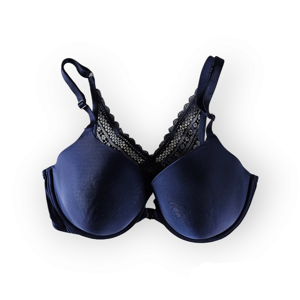 Victoria's Secret Bra 34D Perfect Coverage Front Closure Navy Blue
